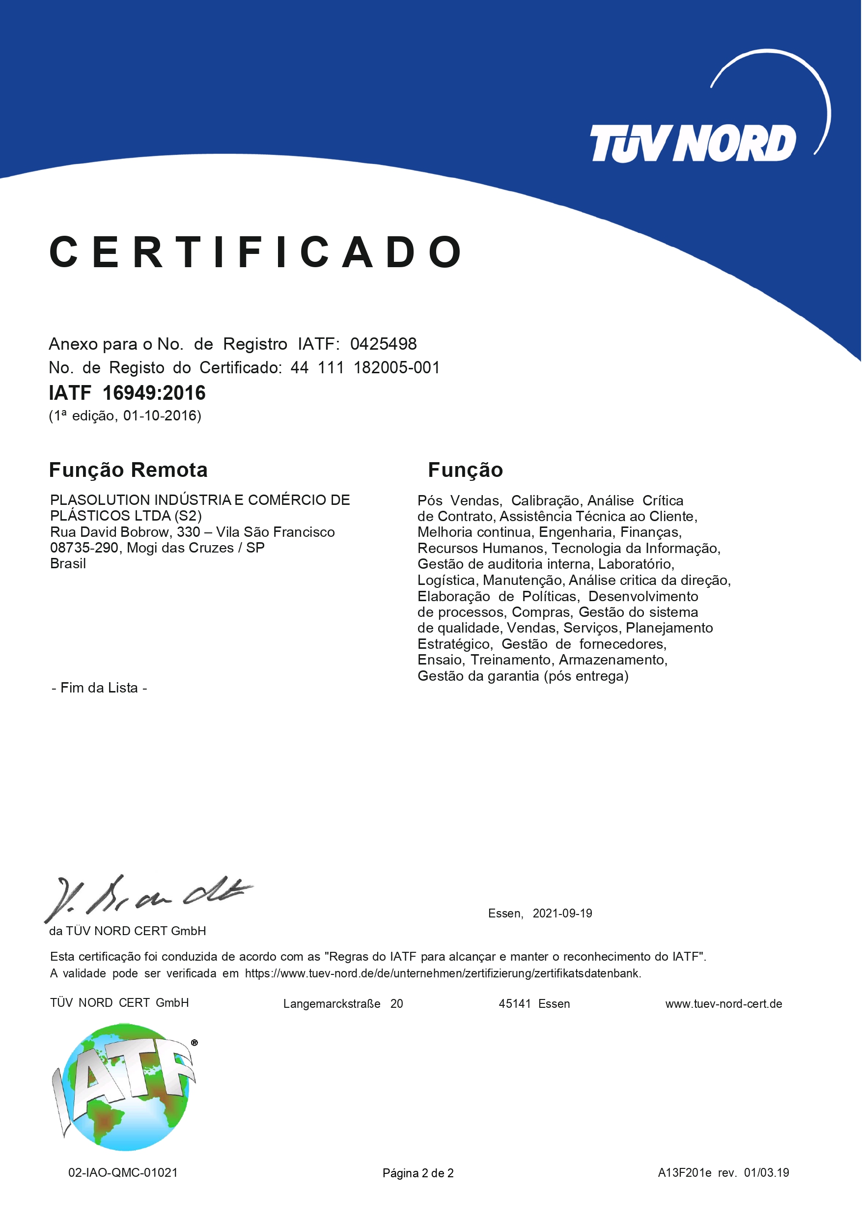 Certificado PSP IATF 2
