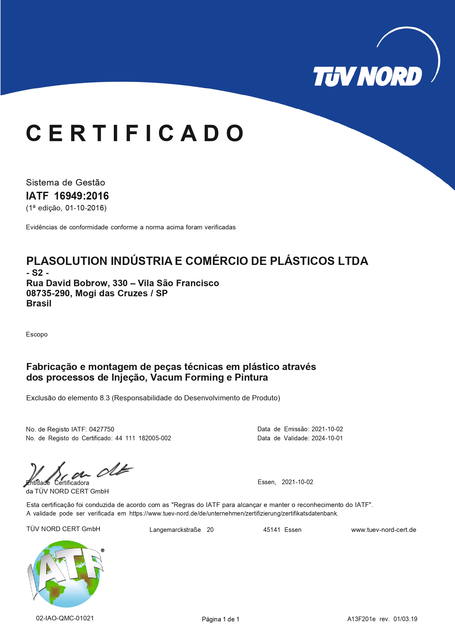 Certificado PSP IATF 1